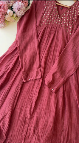 Premium Mul Chandheri A-line suit with neck detailings