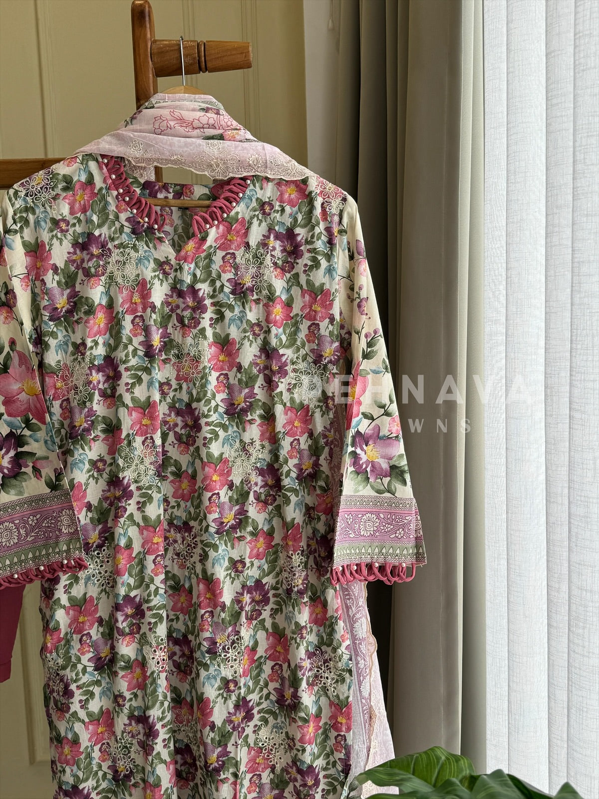 Printed Suit ft Embroidered  and Lace Detailing