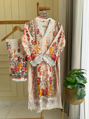 Cream Vibrant Floral Suit-2008