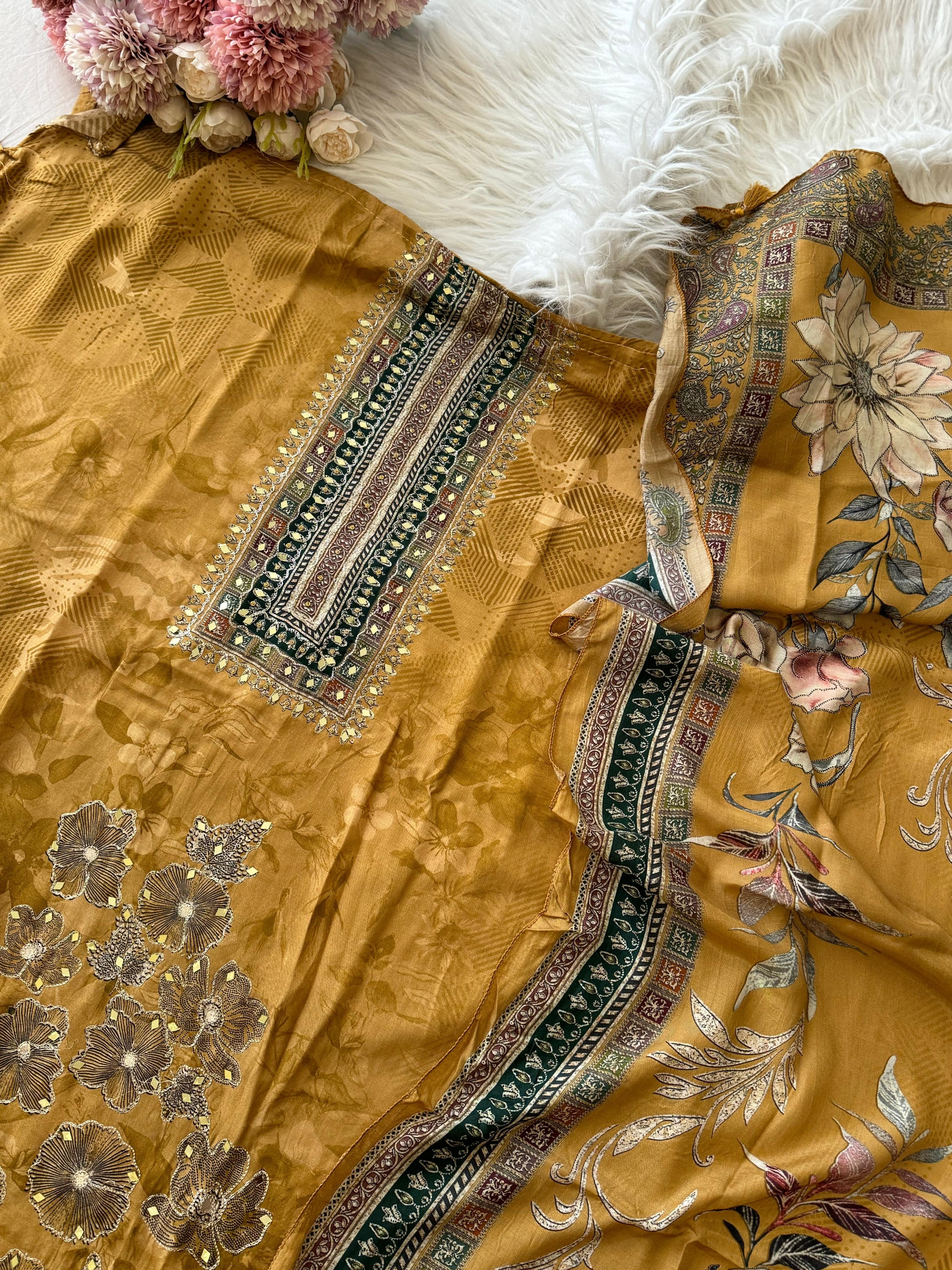 Premium Floral Designed Muslin Suit-297