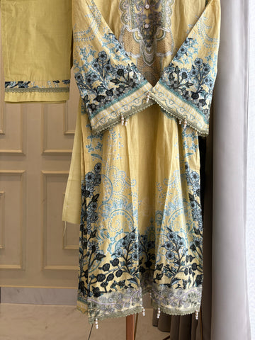 Yellow Embellished Floral Suit