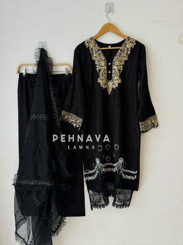 Heavy Embroidered Designer Stylish Tunic-Black