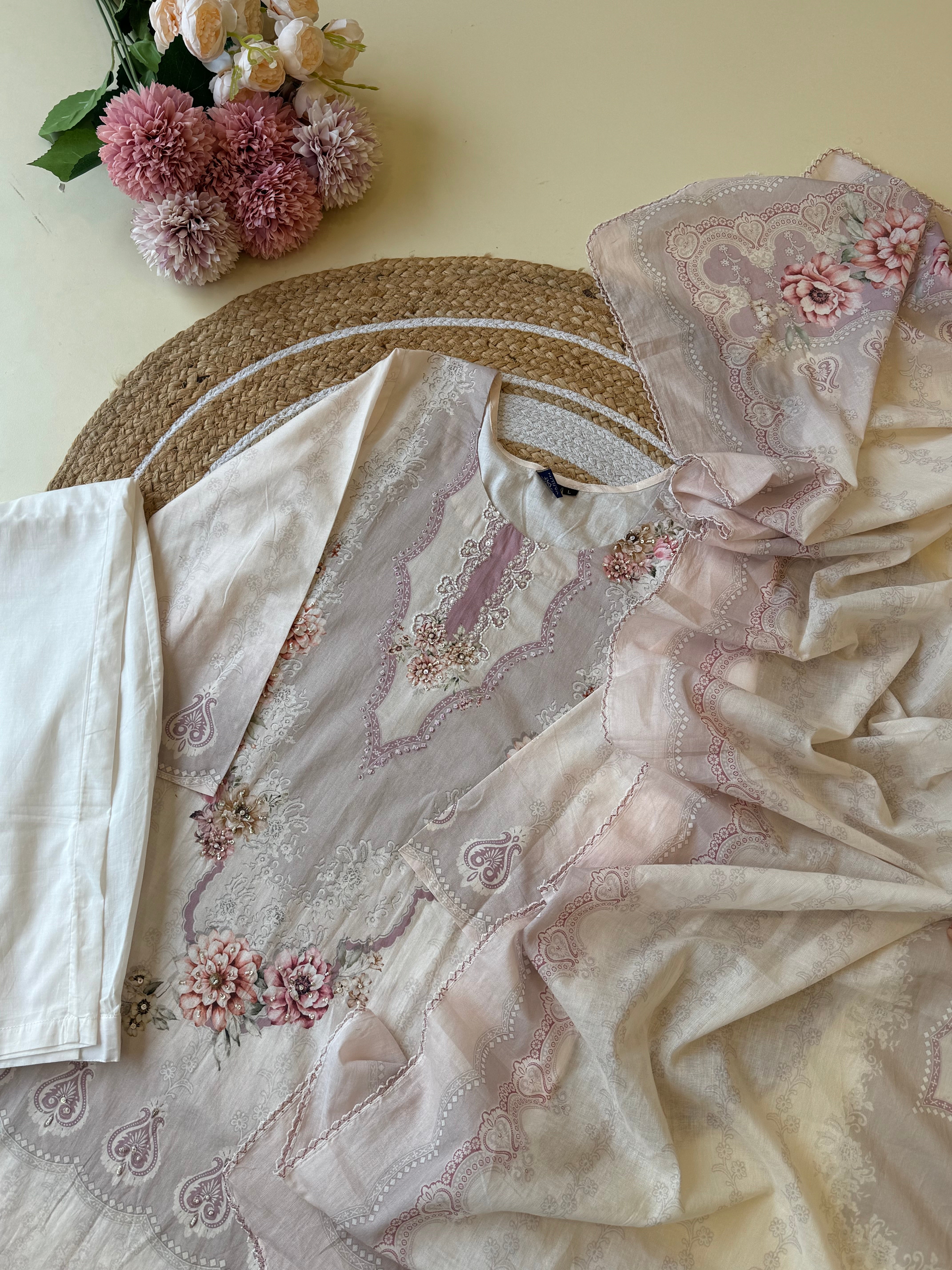 Pure cotton pakistani pattern suit with pure cotton scalloped dupatta