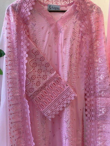 Azzal luxurious stitched embroidered suit - CORAL - Pehnava Lawns