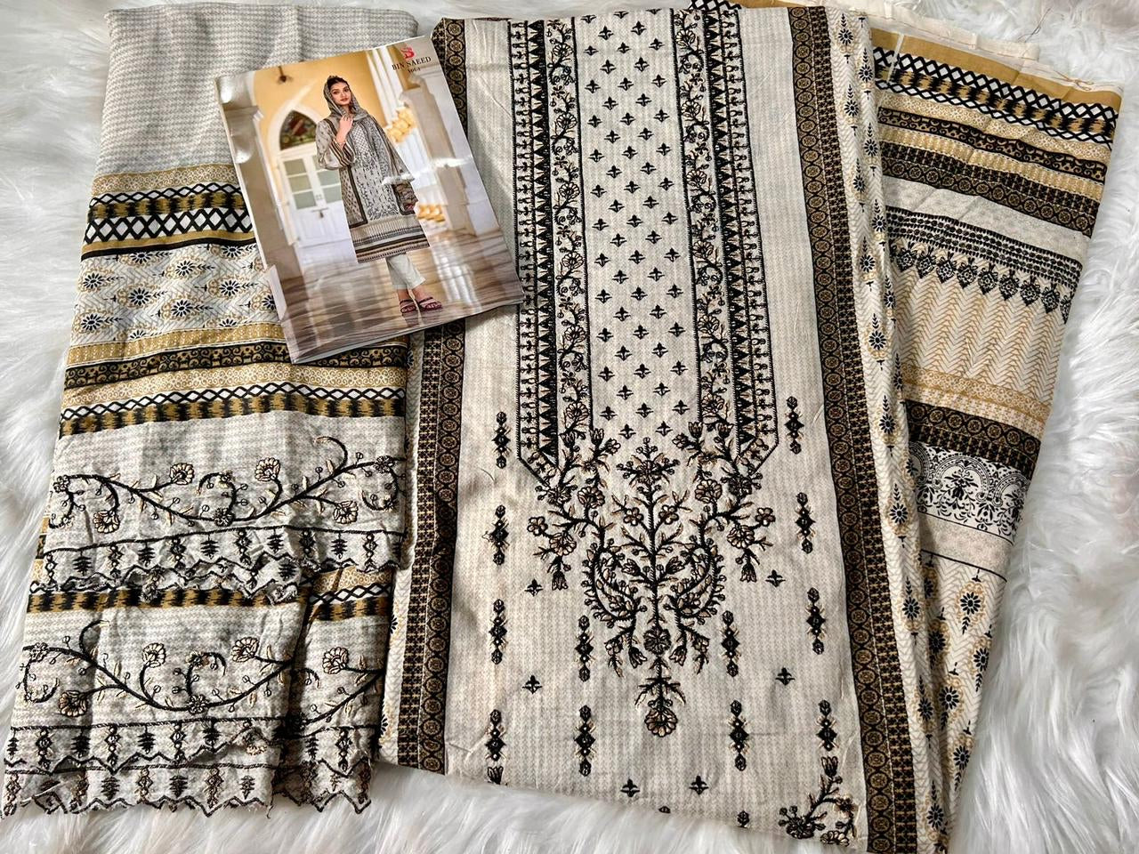 Cotton fully embroidered suit-3536