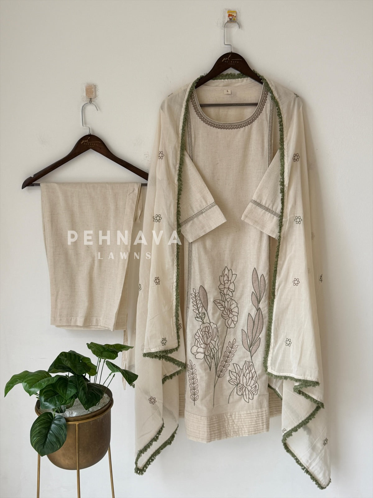 Cotton Embroidered Three Piece Suit