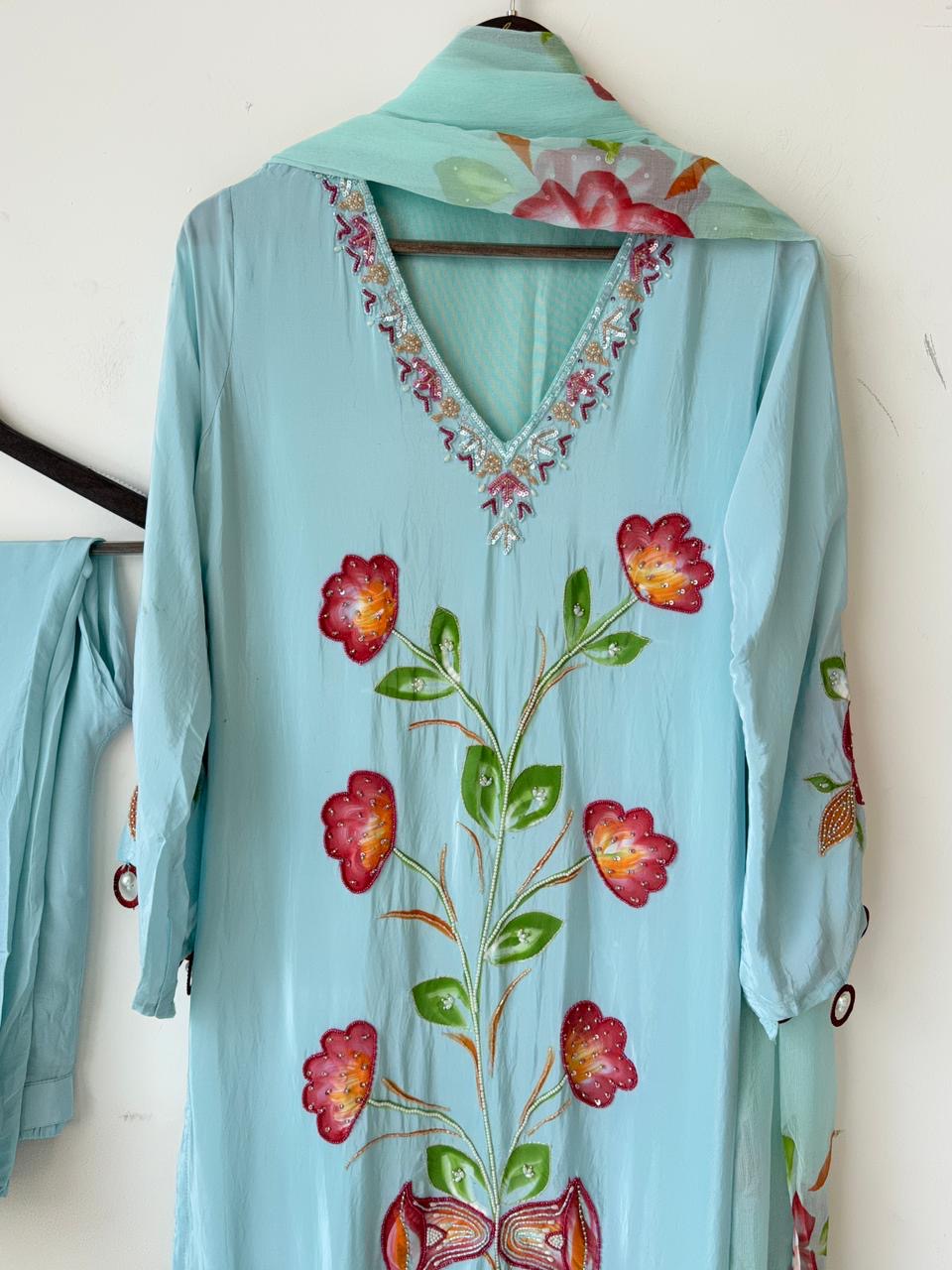 Classic Crepe Handpainted Handworked suit-No.5 - Pehnava Lawns