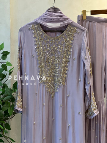 Heavily Handworked Sharara with Pure Chiffon Dupata