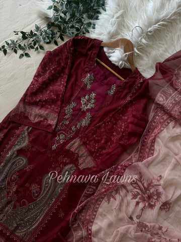 Paki Printed casual suit with chiffon/cotton dupatta -495