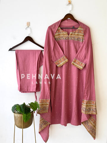 Linen Printed Yoke Three Piece Set 13507