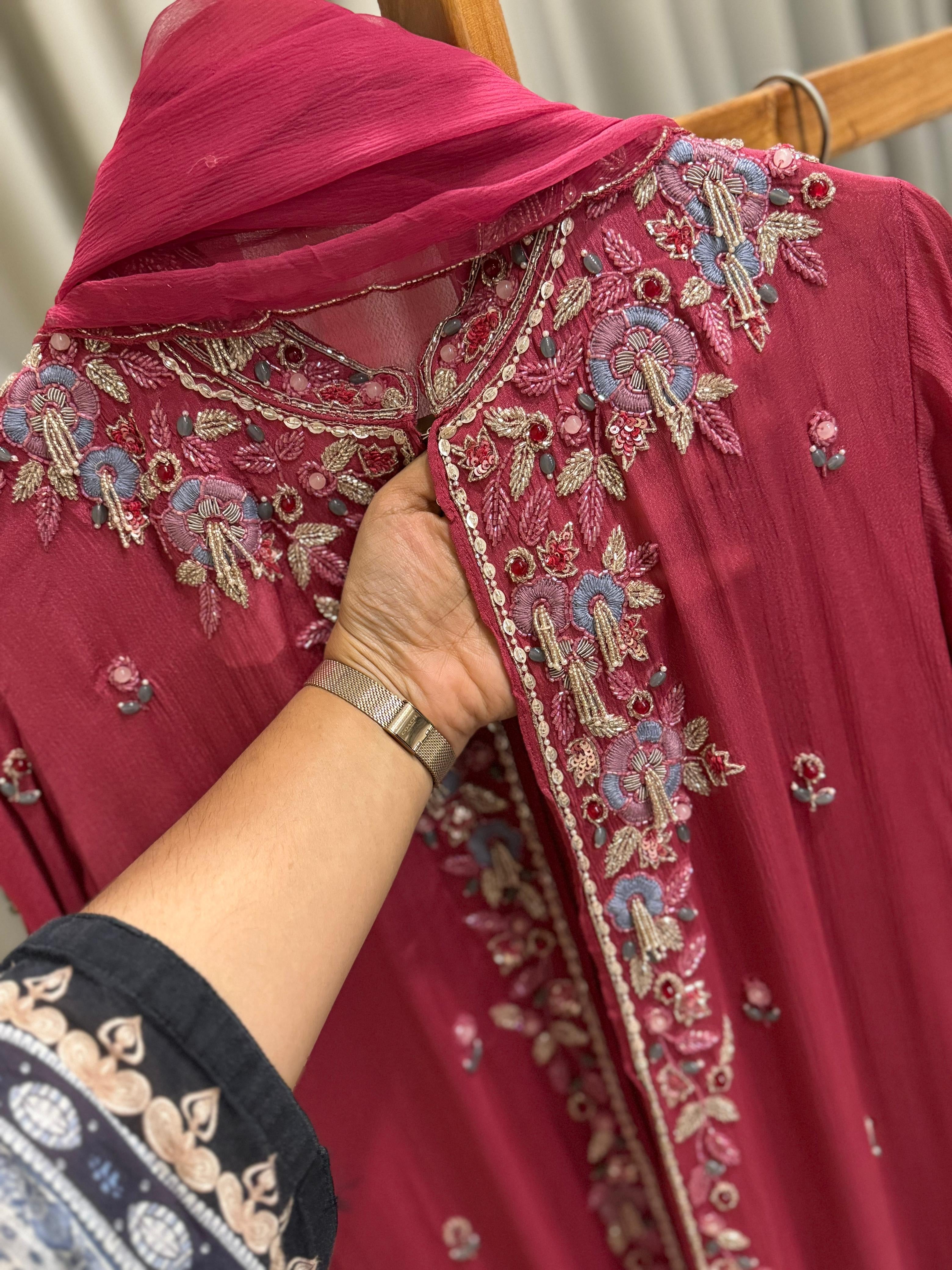 Premium Jacket Dress With Floral Handwork