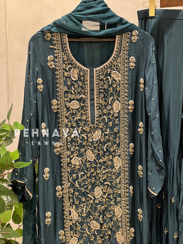 Heavily Handworked Sharara with Pure Chiffon Dupatta