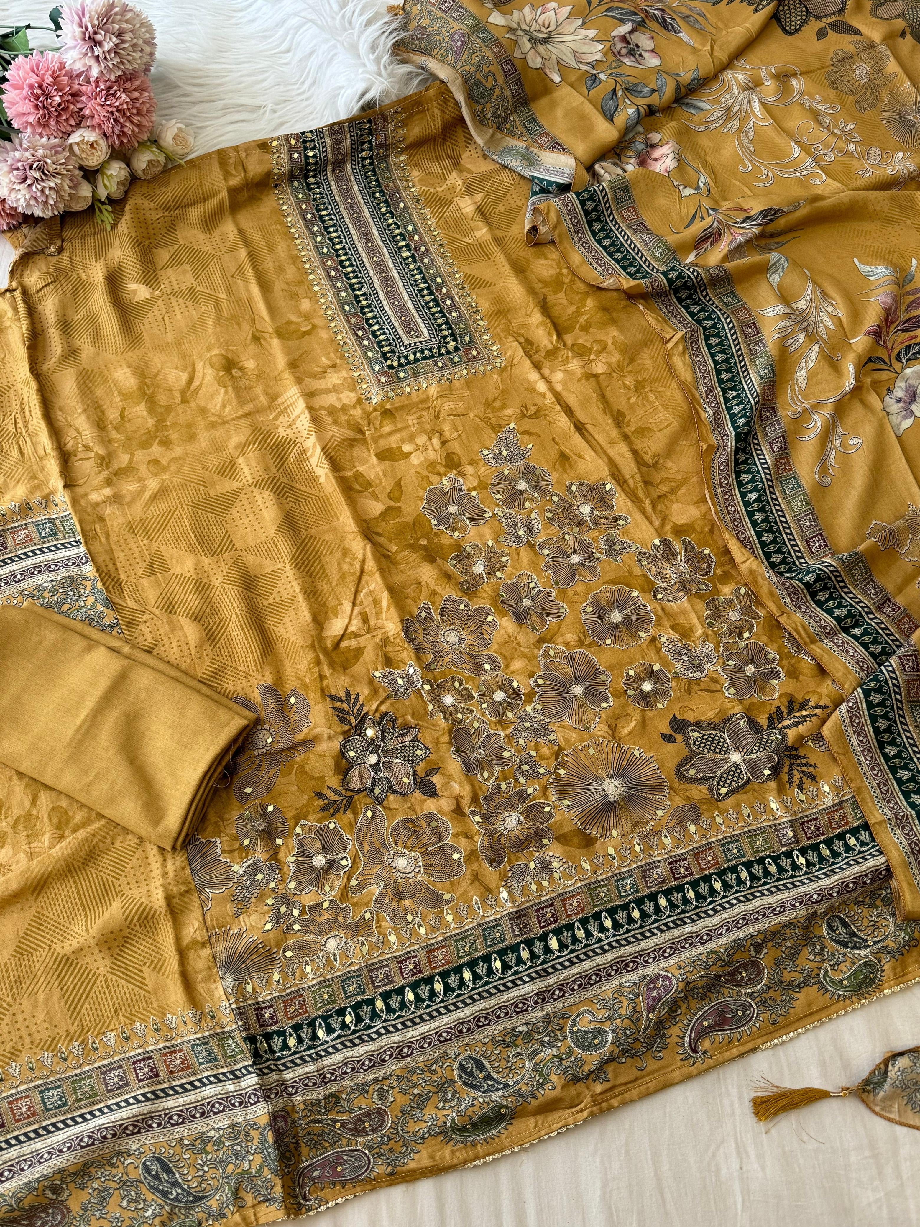 Premium Floral Designed Muslin Suit-297