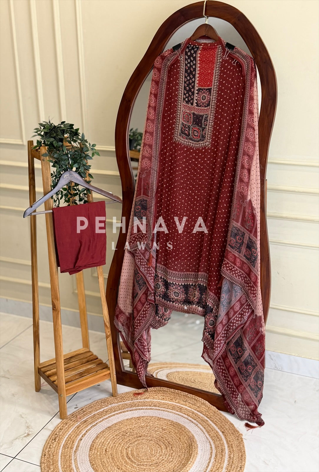 Ajrak Yoke Unstitched Suit