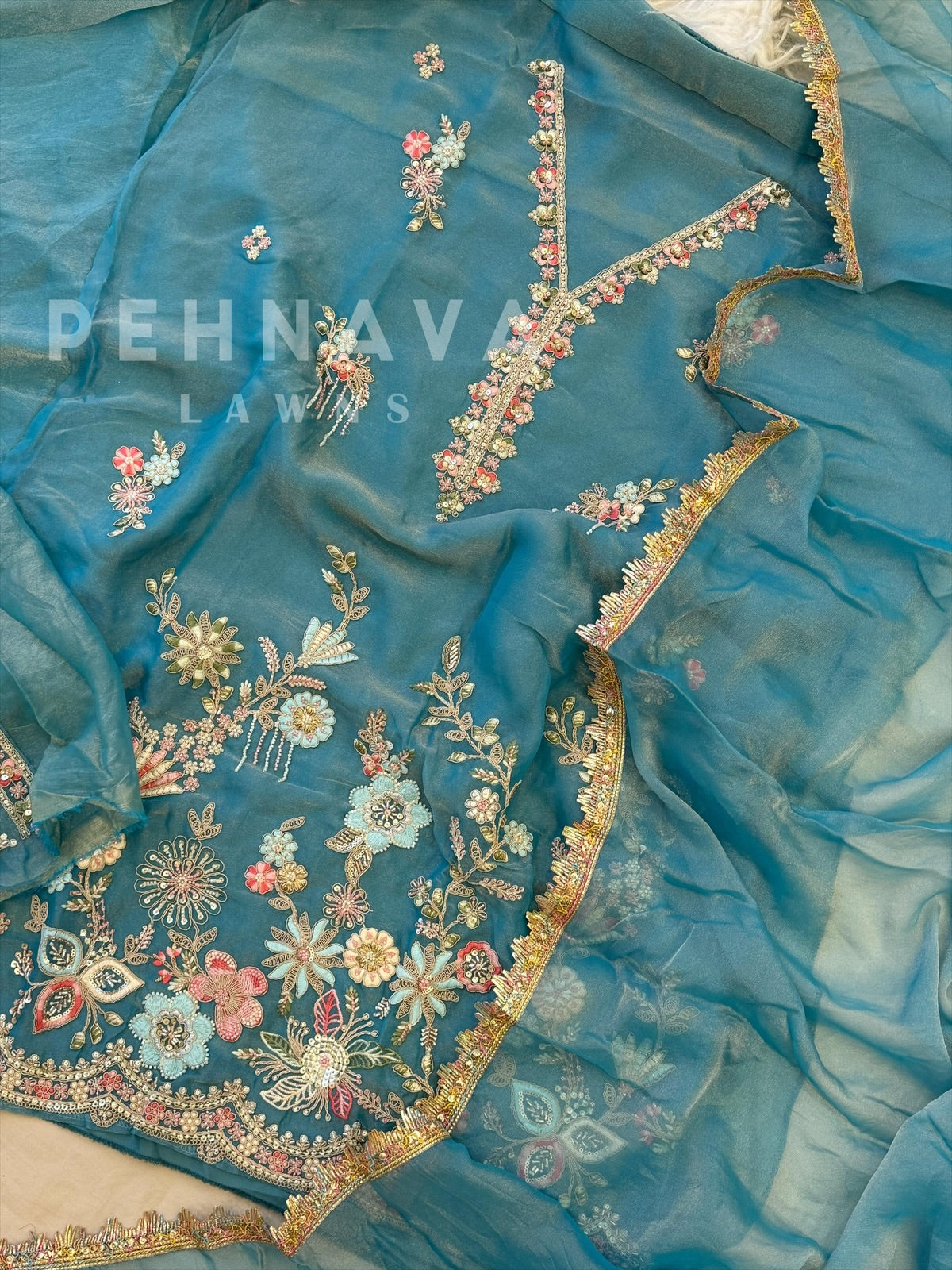 Organza Tissue Handworked Suit - Pehnava Lawns