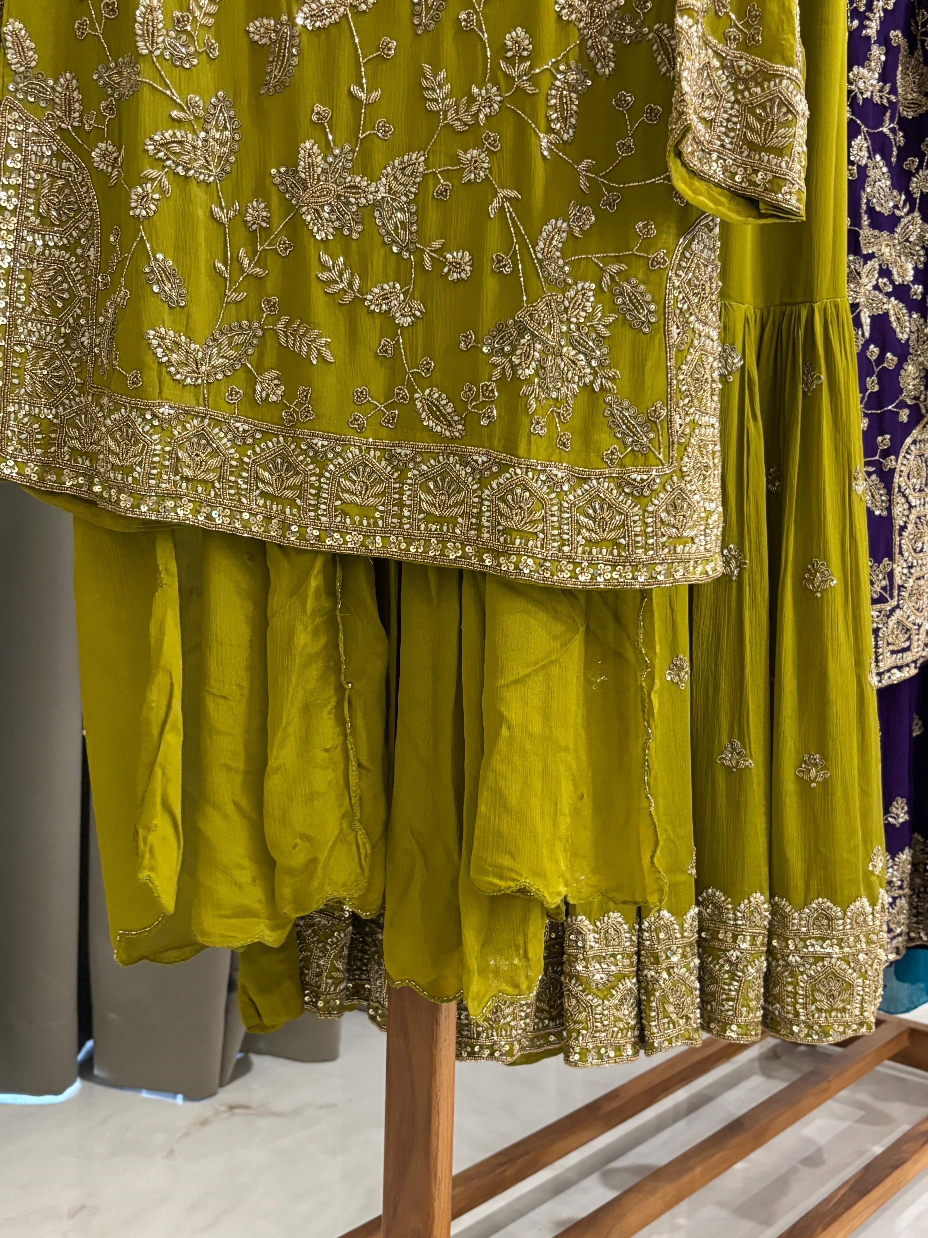 Heavy Hand-worked suit with wide sharara-7490