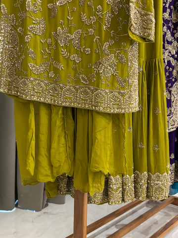 Heavy Hand-worked suit with wide sharara-7490