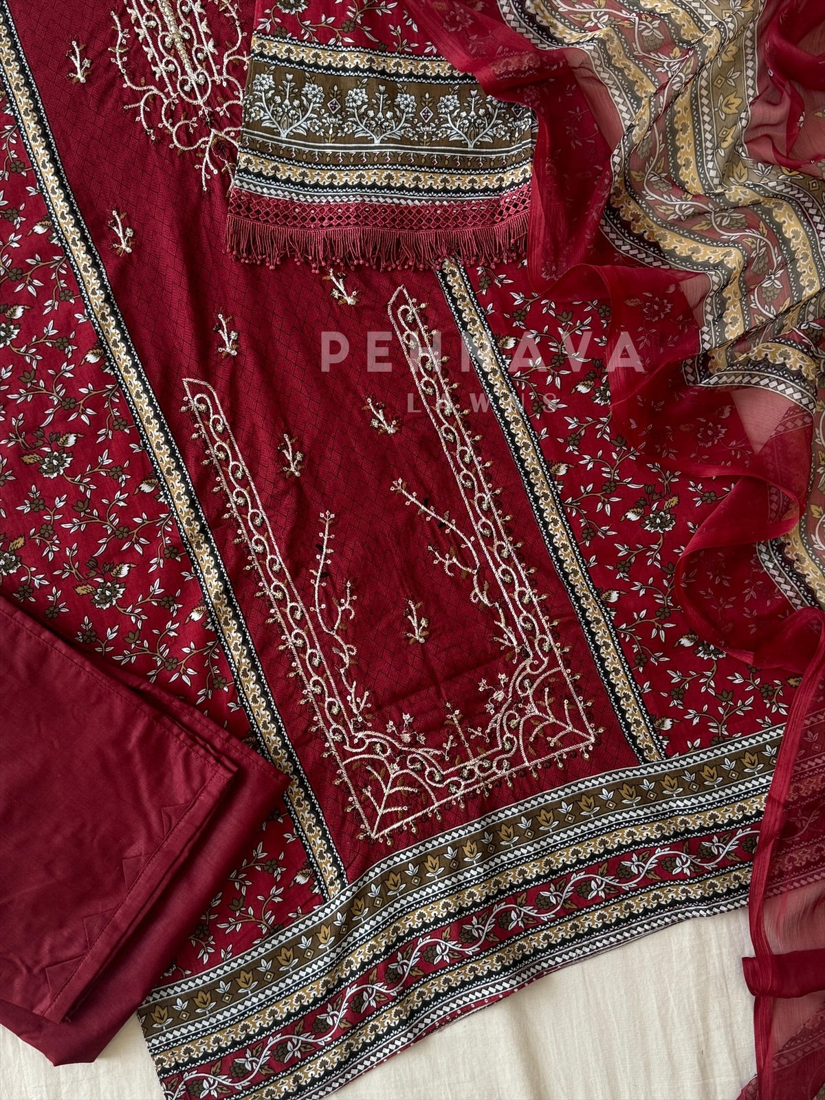 Red Pakistani Printed Suit-AZ-1368-A