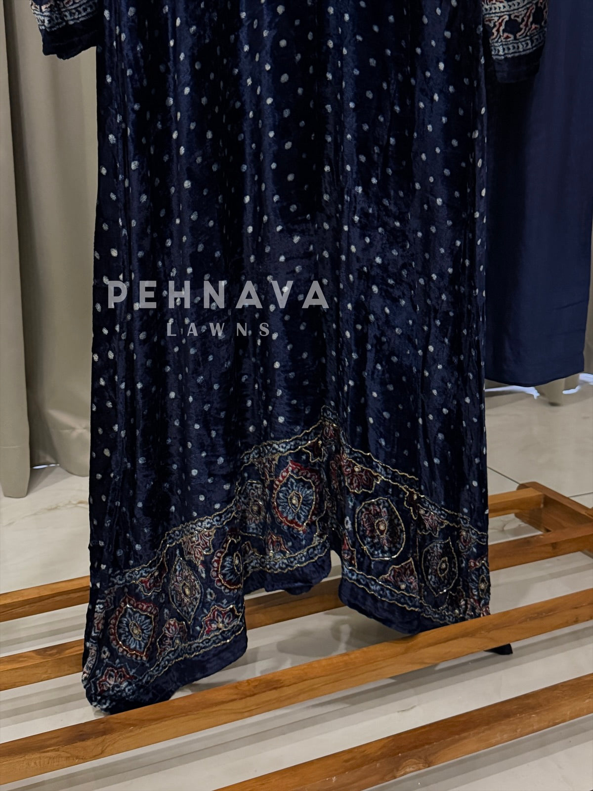 Velvet Printed Three Piece Ensemble-3298