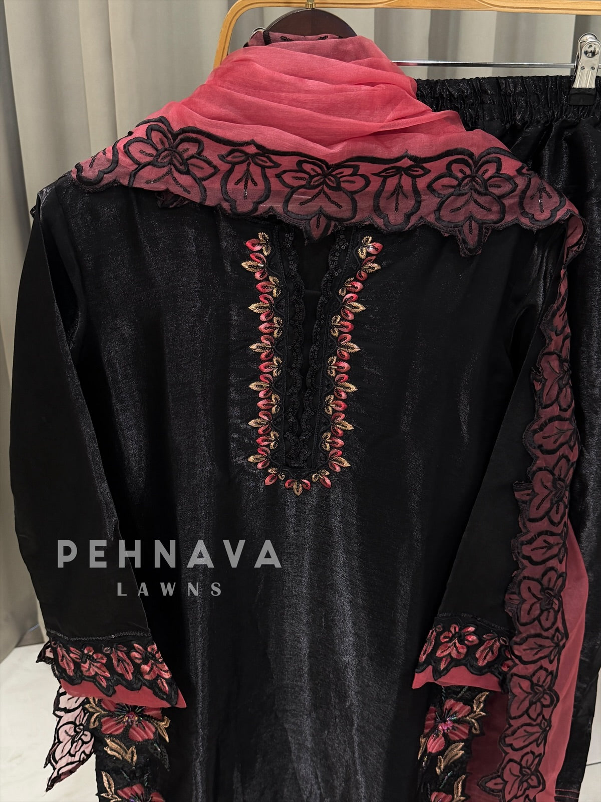 Floral Embroidered Three Piece Suit-1590