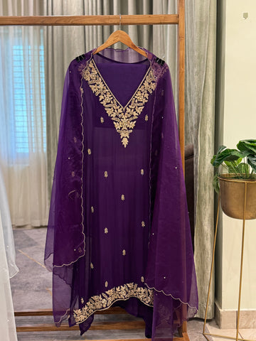 Premium chiffon handwork semi-stitched suit-with color options