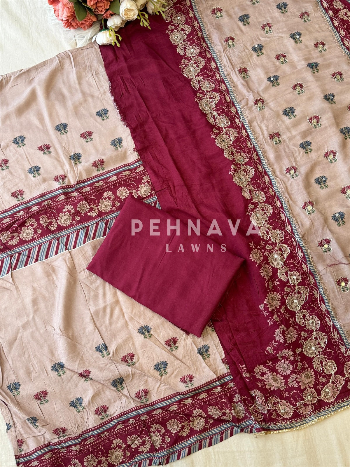 Muslin Unstitched Suit-352B - Pehnava Lawns