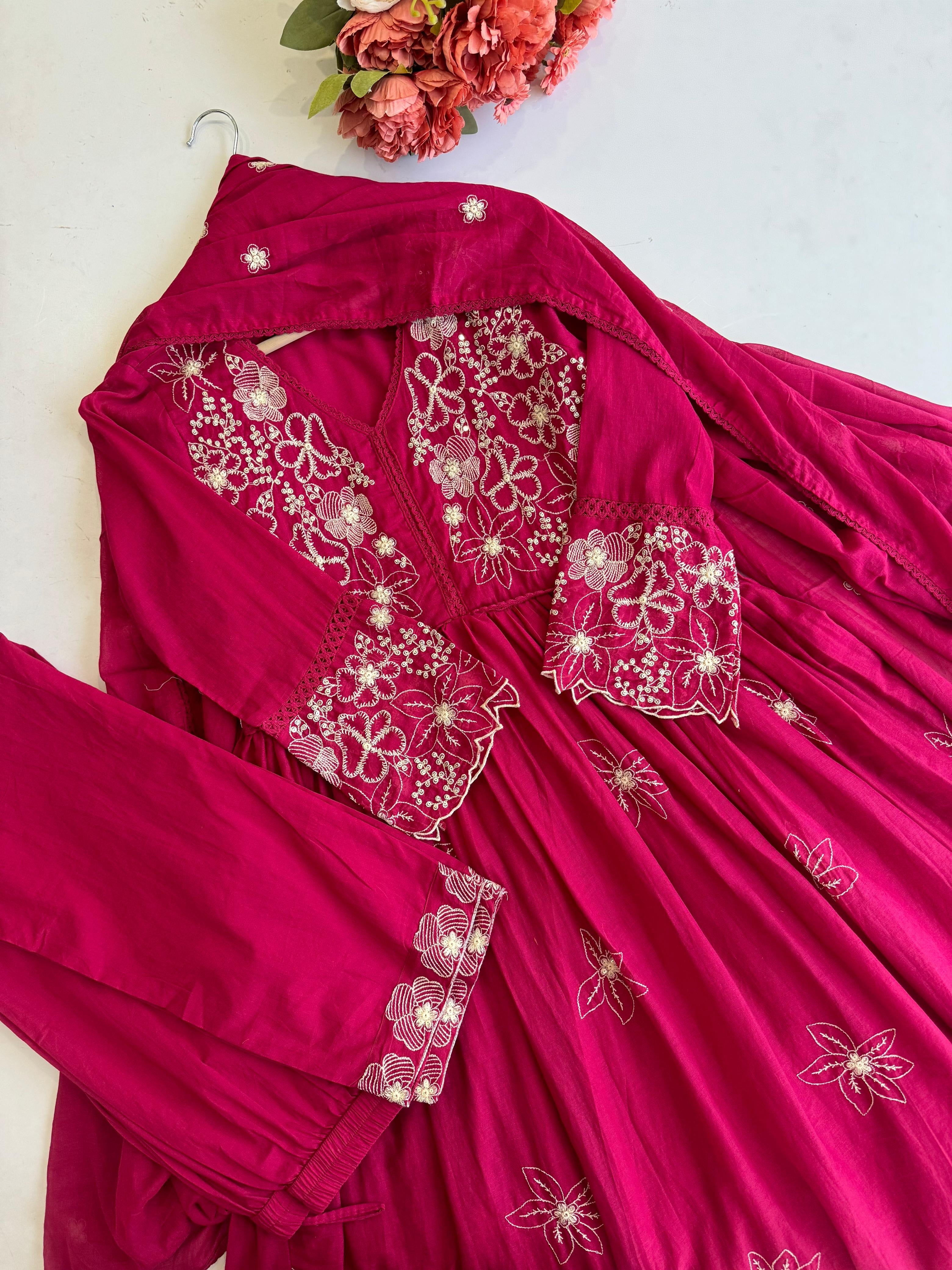 New Pink&Orange Mul-Cotton Premium Anarkali Suit