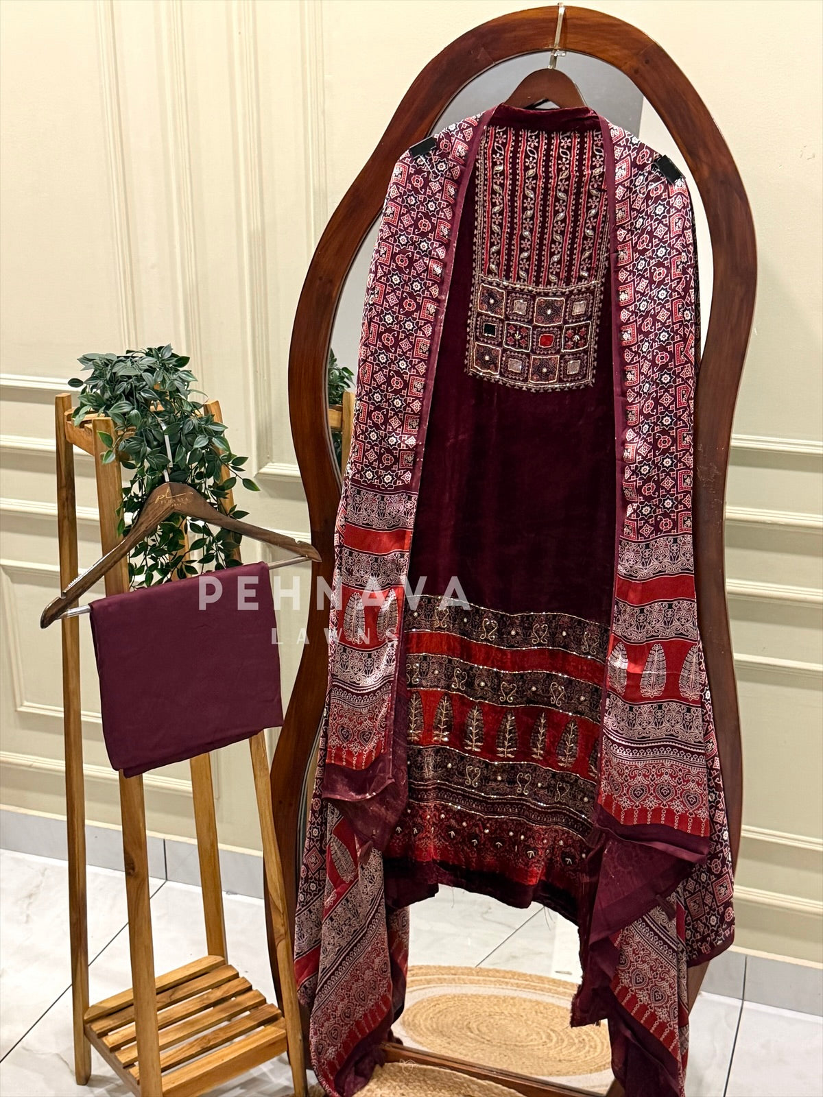 Velvet Ajrakh Printed Unstitched Suit 298