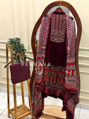 Velvet Ajrakh Printed Unstitched Suit 298