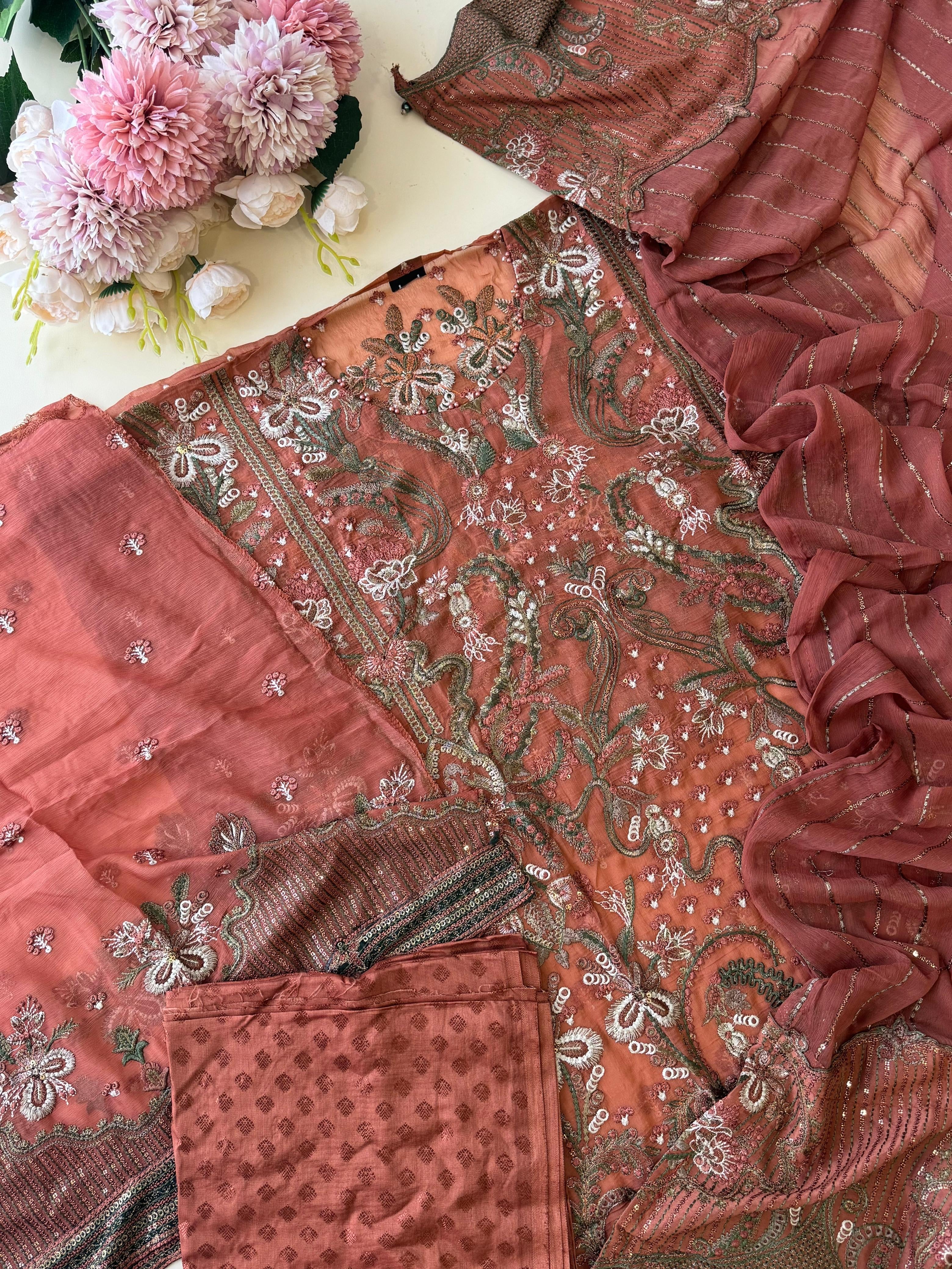 Luxury Chiffon semi stitched suit-RBN-6793