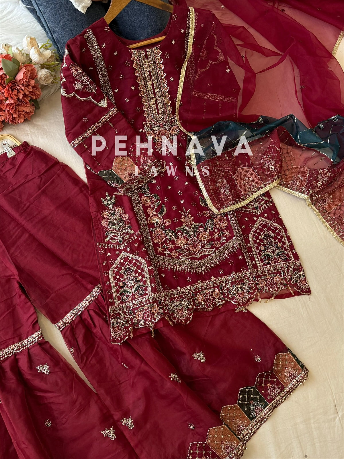 Royal Organza Party wear Embellished Suit 5187 - Pehnava Lawns