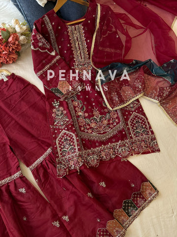 Royal Organza Party wear Embellished Suit 5187 - Pehnava Lawns