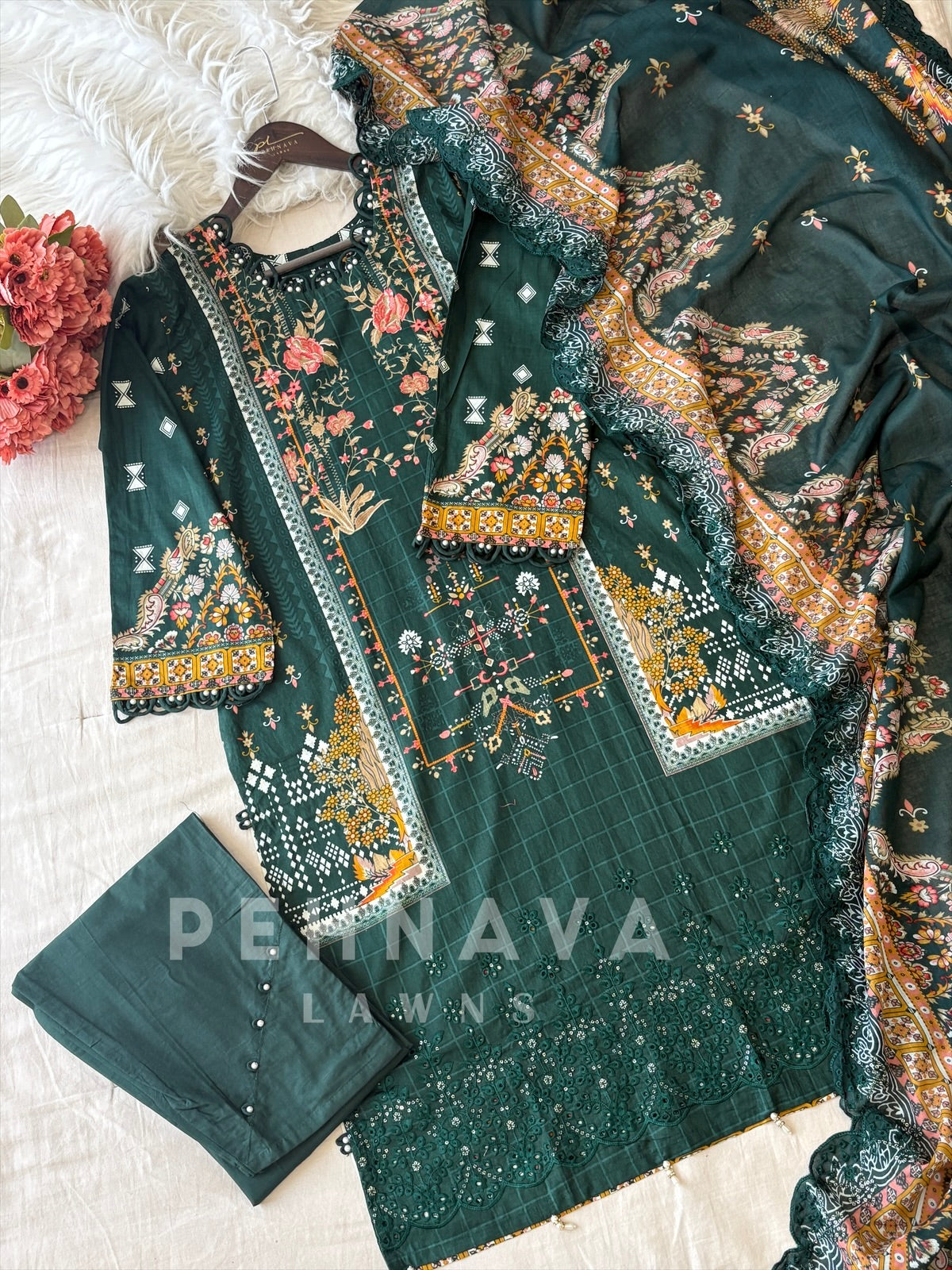 Floral Work Cotton Suit Set 1105