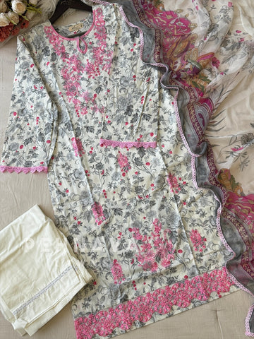Floral Embroidered Lawn Suit-4004