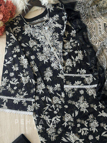 Black & White Cotton Ensemble-AZ-1405 - Pehnava Lawns