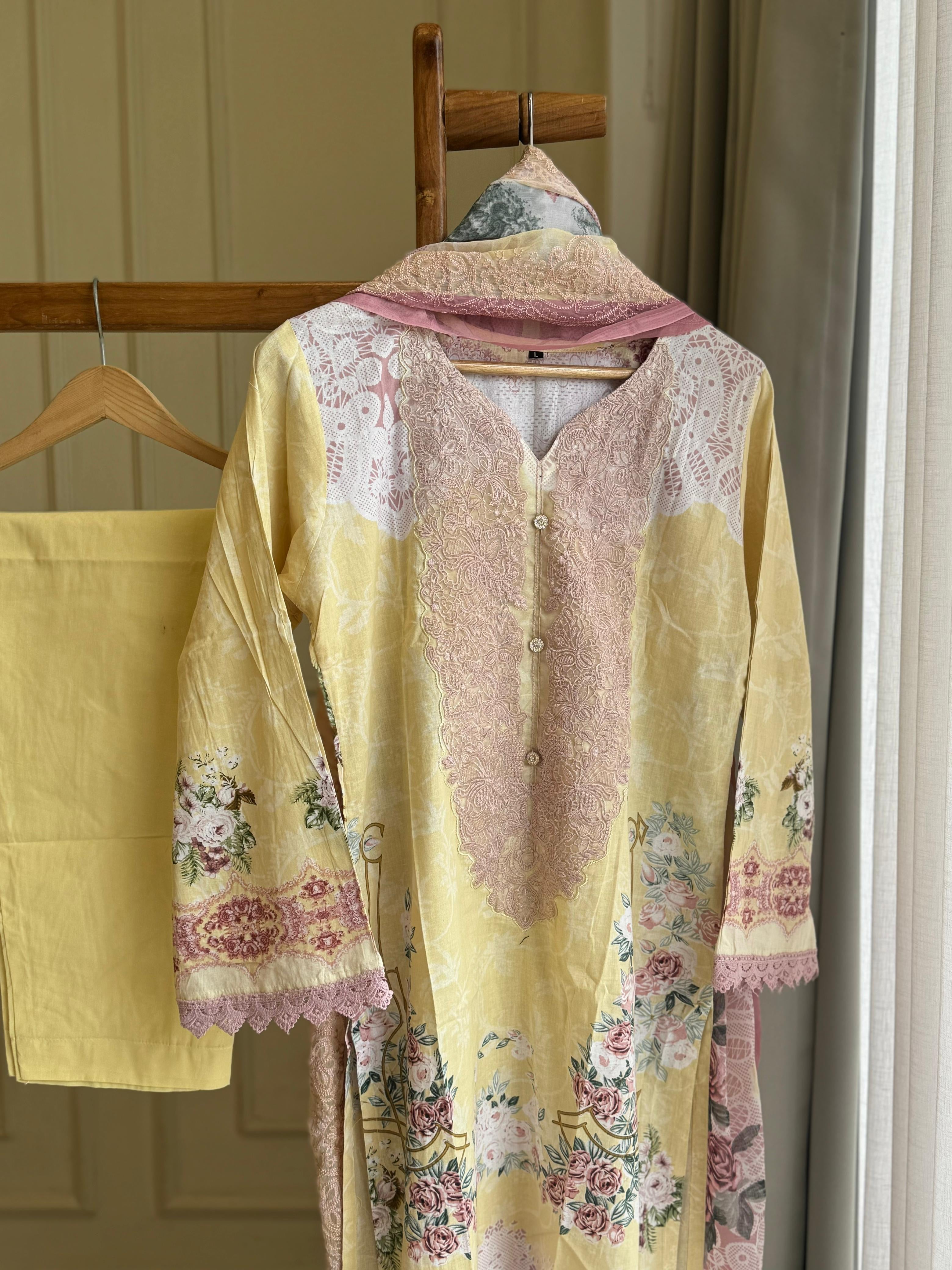 Cotton Casuals with Embroidered Dupatta-3905
