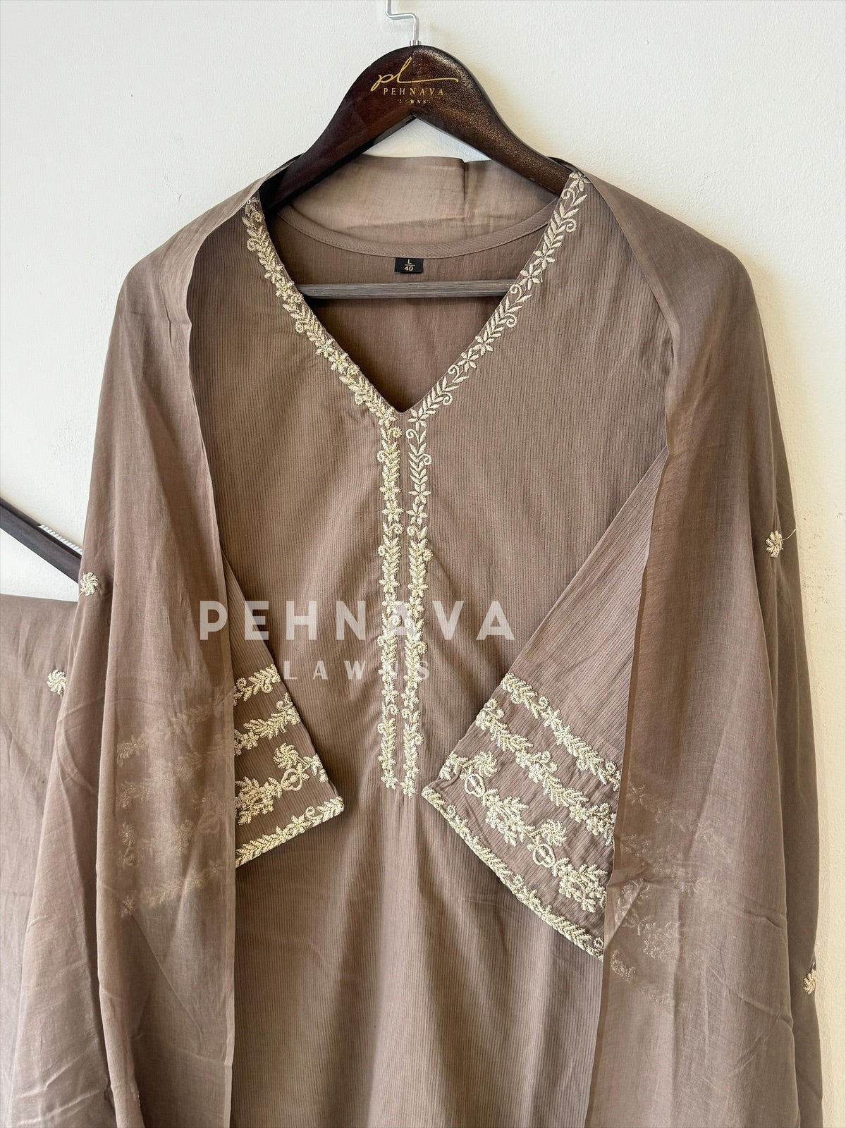 Cotton Embroidered Three Piece Suit-1001