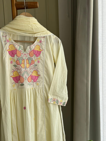 Pure Cotton Self-Embroidered pleated suit