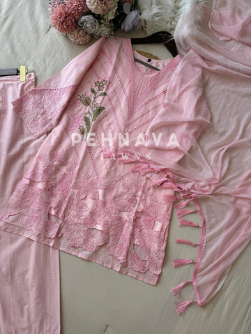 Glamorous pink&Black ensemble with cutwork embroidery - Pehnava Lawns