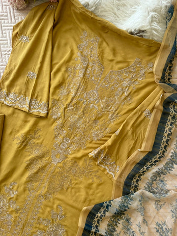 Rayon Embroidered Suit-Yellow 3639