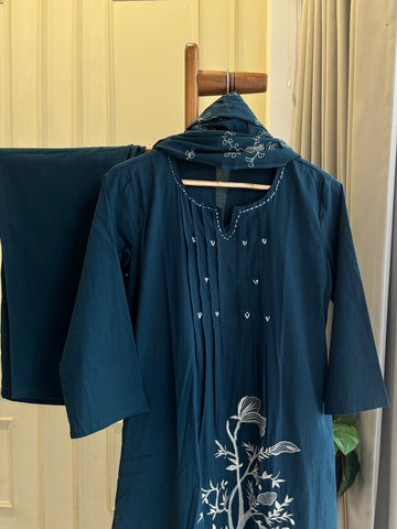 Cotton Pin-tucks slitted suit-0393
