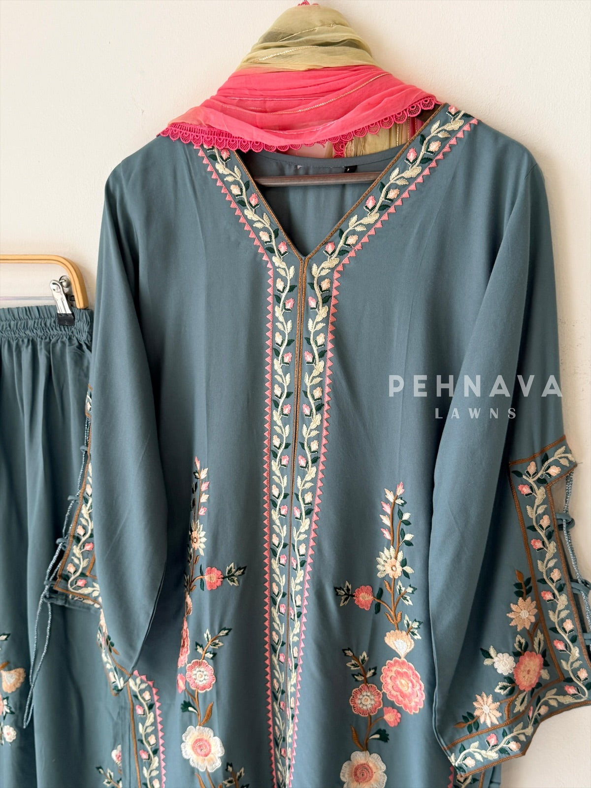 Floral Embroidered Three Piece Suit