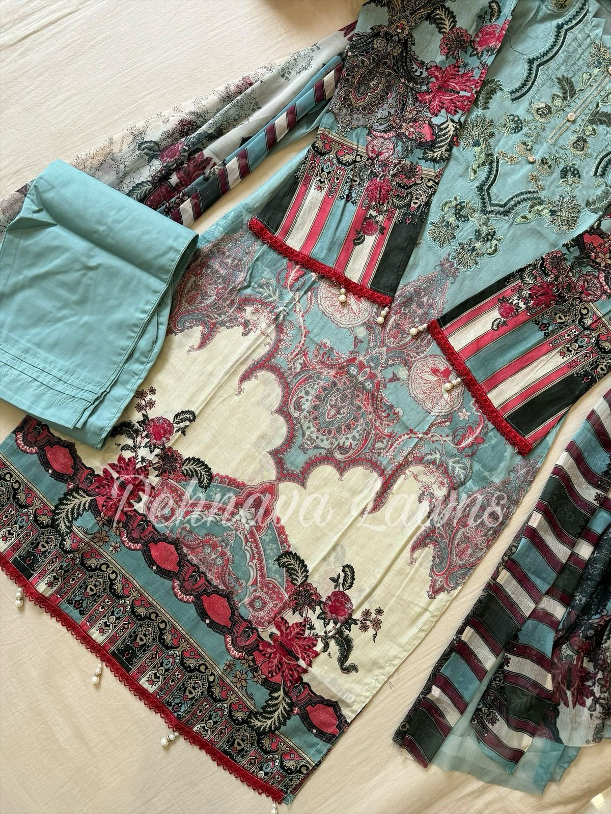 Essential Cotton Embroidered Suit-1110/ 1028