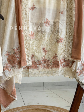 Floral Embroidered Linen Unstitched Suit L-90