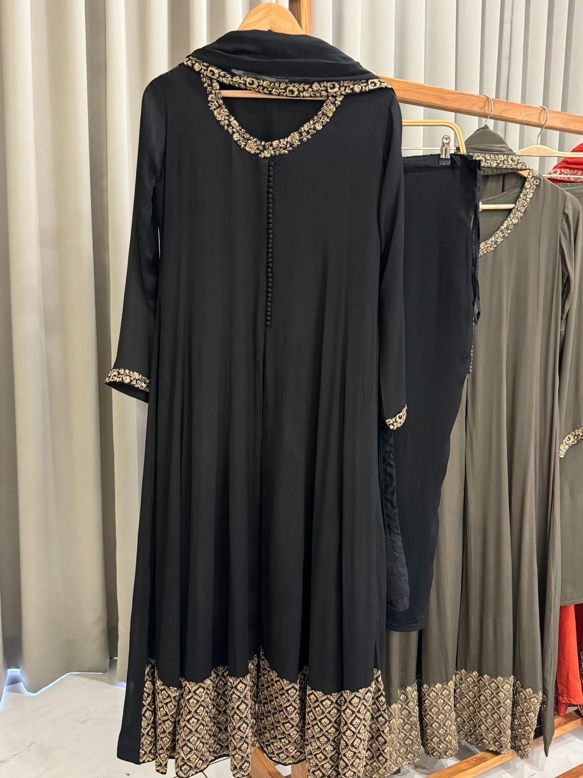 Premium Chinnon Handworked Front-slitted Anarkali suit-34681