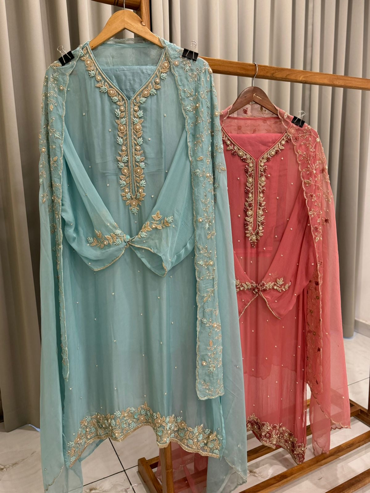 Premium organza  handwork suit with bottom and organza  hand  worked dupatta-1098