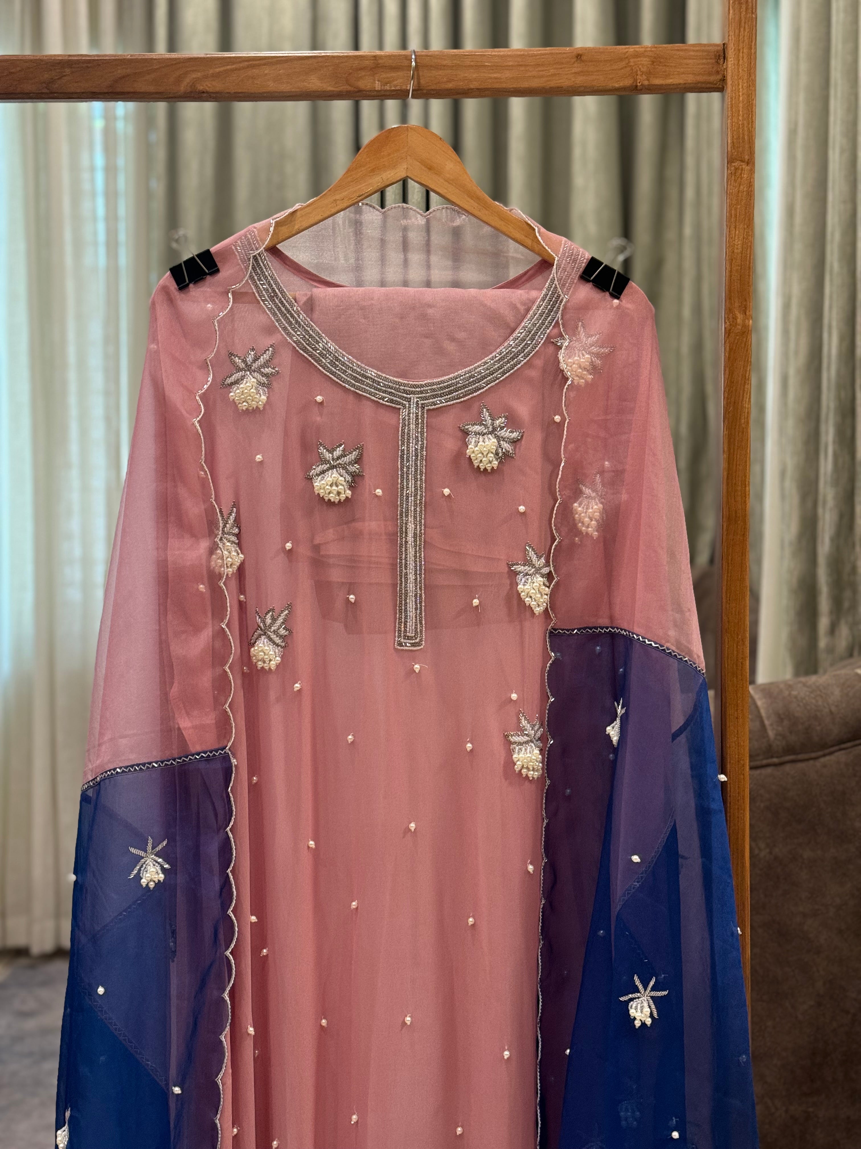 Premium chiffon handwork semi stitched  with dual dupatta suit