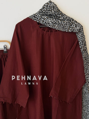 Animal Printed Dupatta Three Piece Set-2396