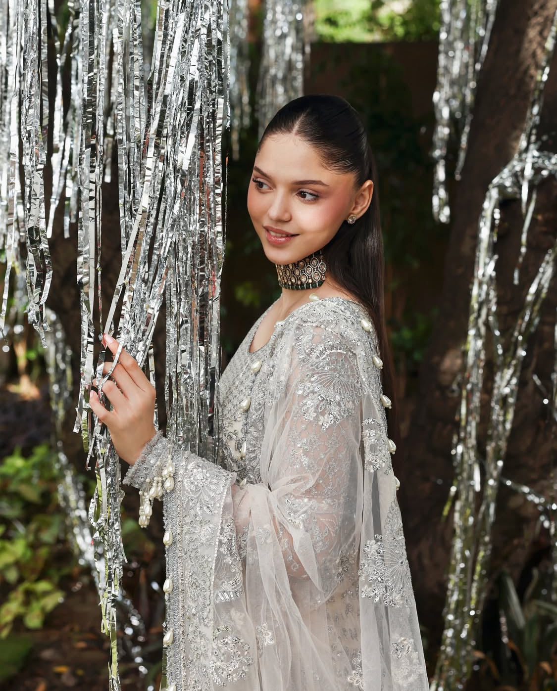 Heavily Emblished Ivory and Silver Lehenga