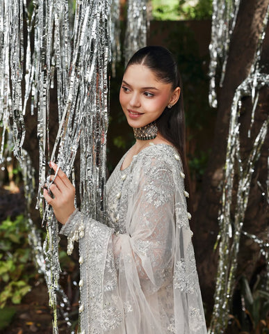 Heavily Emblished Ivory and Silver Lehenga